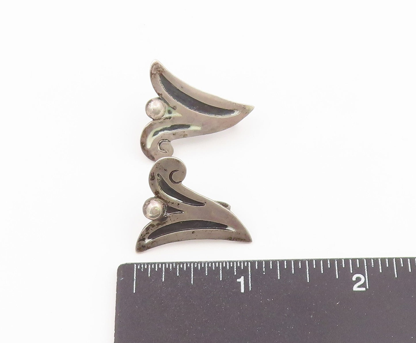 925 Sterling Silver Vintage Earrings TAXCO MEXICO Floral Leaf Screw Back EG14480