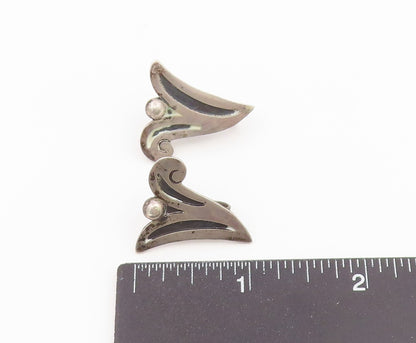925 Sterling Silver Vintage Earrings TAXCO MEXICO Floral Leaf Screw Back EG14480