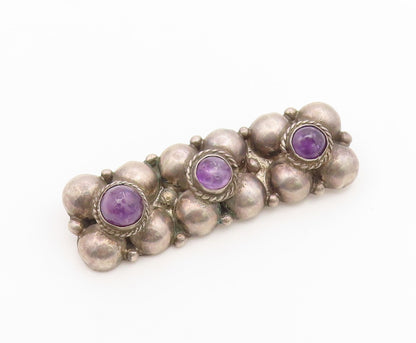 925 Sterling Silver Vintage Brooch Pin Cabochon Amethyst Floral Motif  BP12652