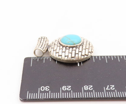 925 Sterling Silver Vintage Pendant Round Turquoise Brick Line Design  PT25826