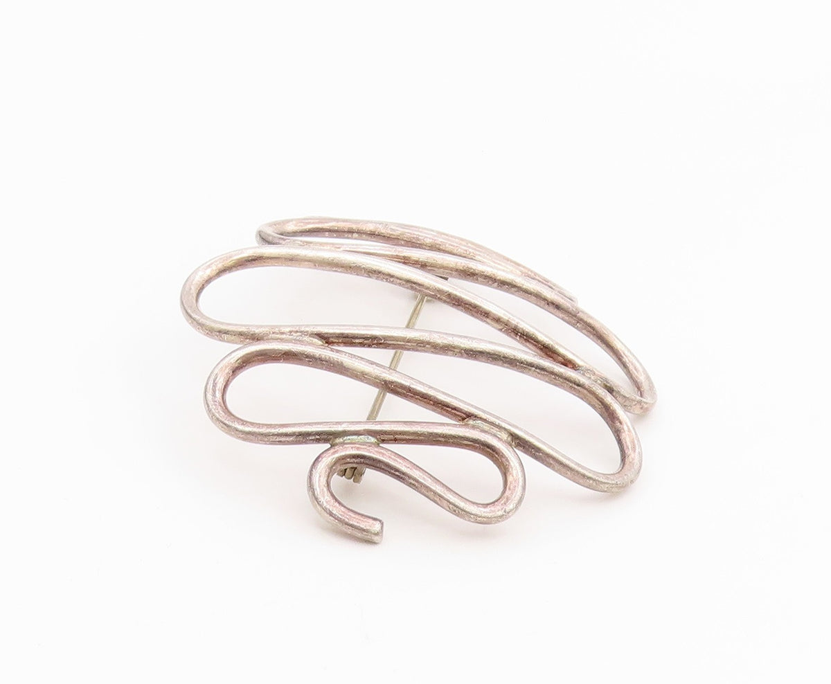 925 Sterling Silver Vintage Brooch Pin Minimalist Cutout Wave Design  BP12165