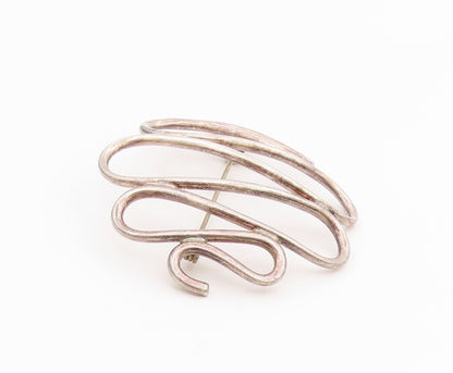 925 Sterling Silver Vintage Brooch Pin Minimalist Cutout Wave Design  BP12165