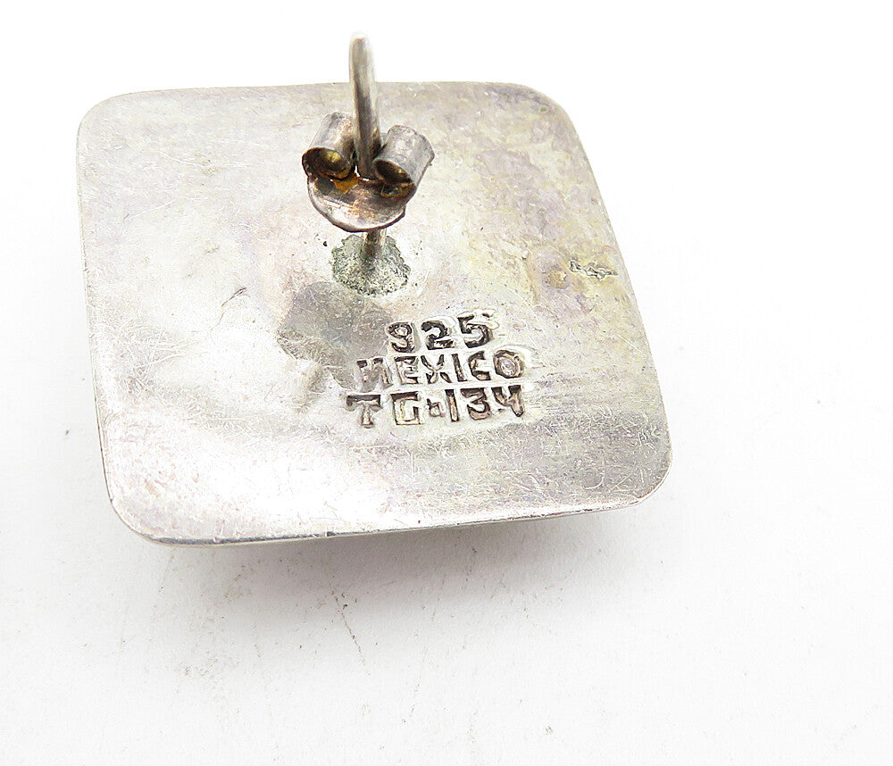 MEXICO 925 Sterling Silver  Vintage Two Tone Square Dome Drop Earrings  EG2170