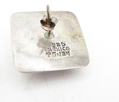 MEXICO 925 Sterling Silver  Vintage Two Tone Square Dome Drop Earrings  EG2170