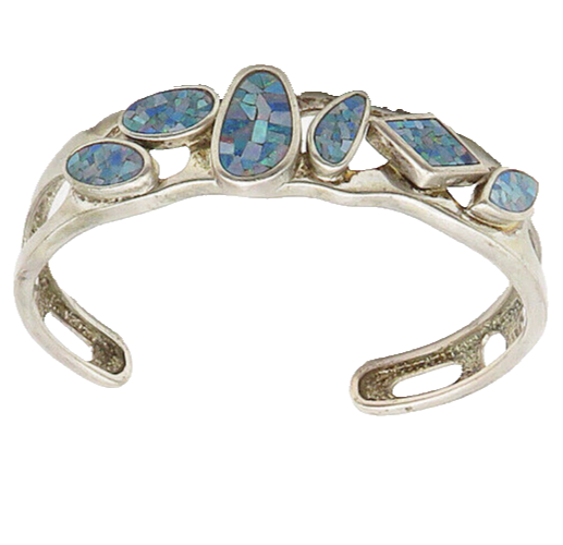 WHITNEY KELLY 925 Silver  Vintage Blue Fire Opal Mosaic Cuff Bracelet  BT7911