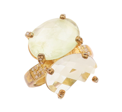 925 Sterling Silver Vintage Ring Gold Plated Diamonds Gemstones  Sz 8  RG29728