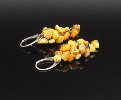 925 Sterling Silver  Vintage Yellow Jasper Cluster Dangle Earrings  EG12011