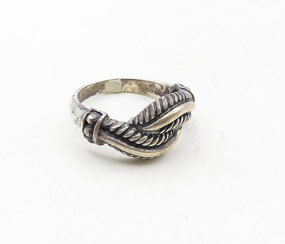 925 Sterling Silver  Vintage Dark Tone Twist Bypass Band Ring Sz 7.5  RG9234