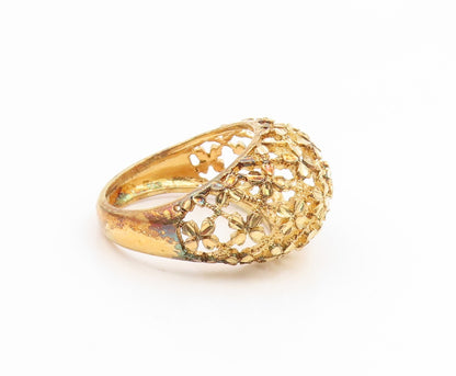925 Sterling Silver Vintage Ring Gold Plated Openwork Floral Dome  Sz 8  RG35208
