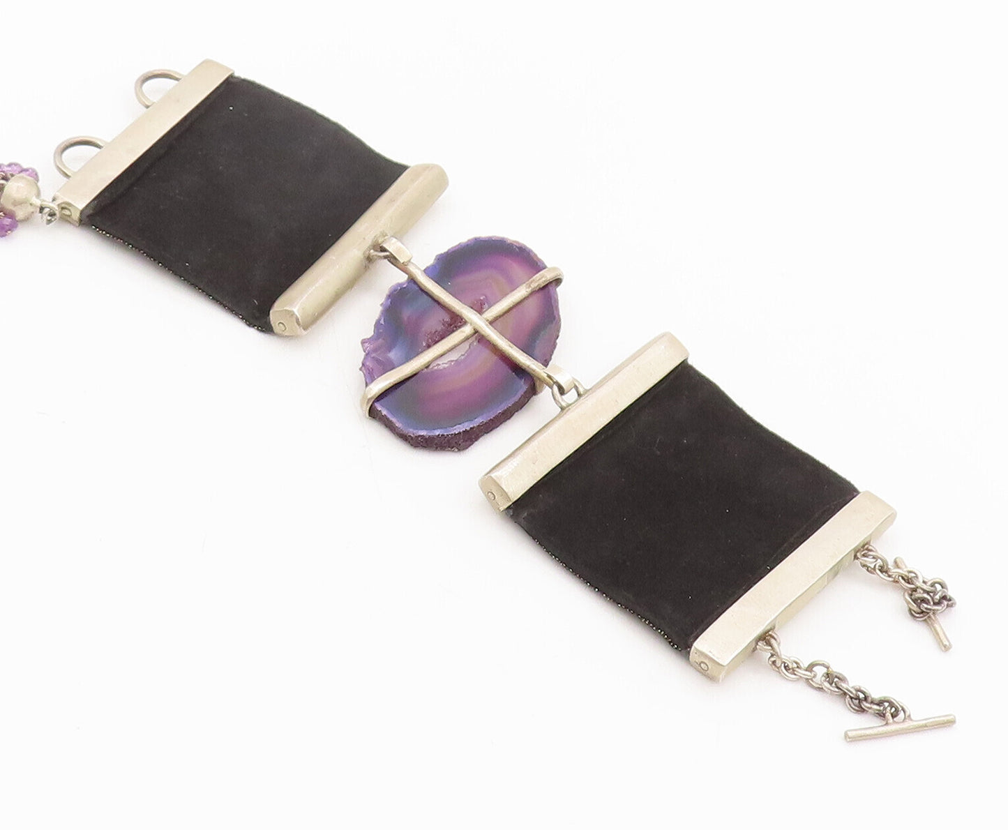 925 Sterling Silver Vintage Natural Amethyst Large Stone Bracelet BT9883