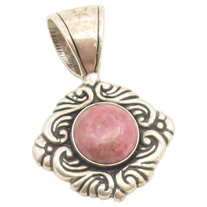 925 Sterling Silver Vintage Pendant CAROLYN POLLACK Rhodonite Charm  PT26555