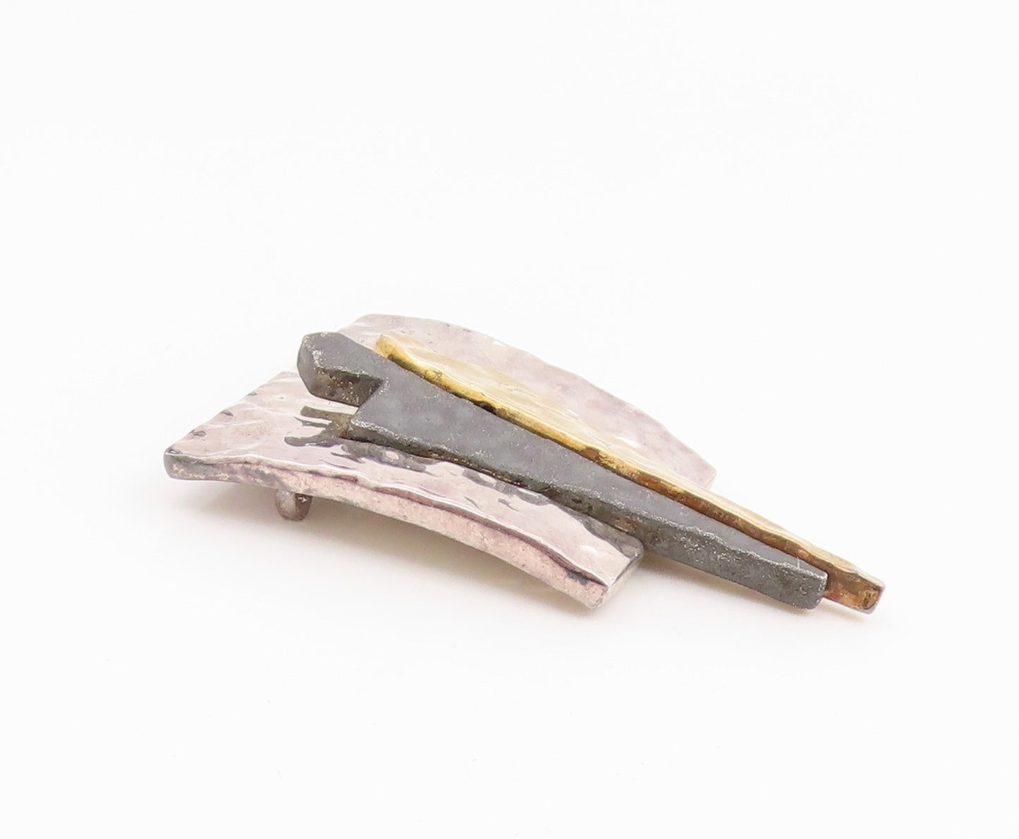 925 Sterling Silver Vintage Brooch Pin Two Tone Classic Hammered Couple  BP12377