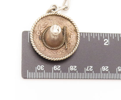 MEXICO 925 Sterling Silver  Vintage Solid 3D Cowboy Hat Roped Keychain  TR3562