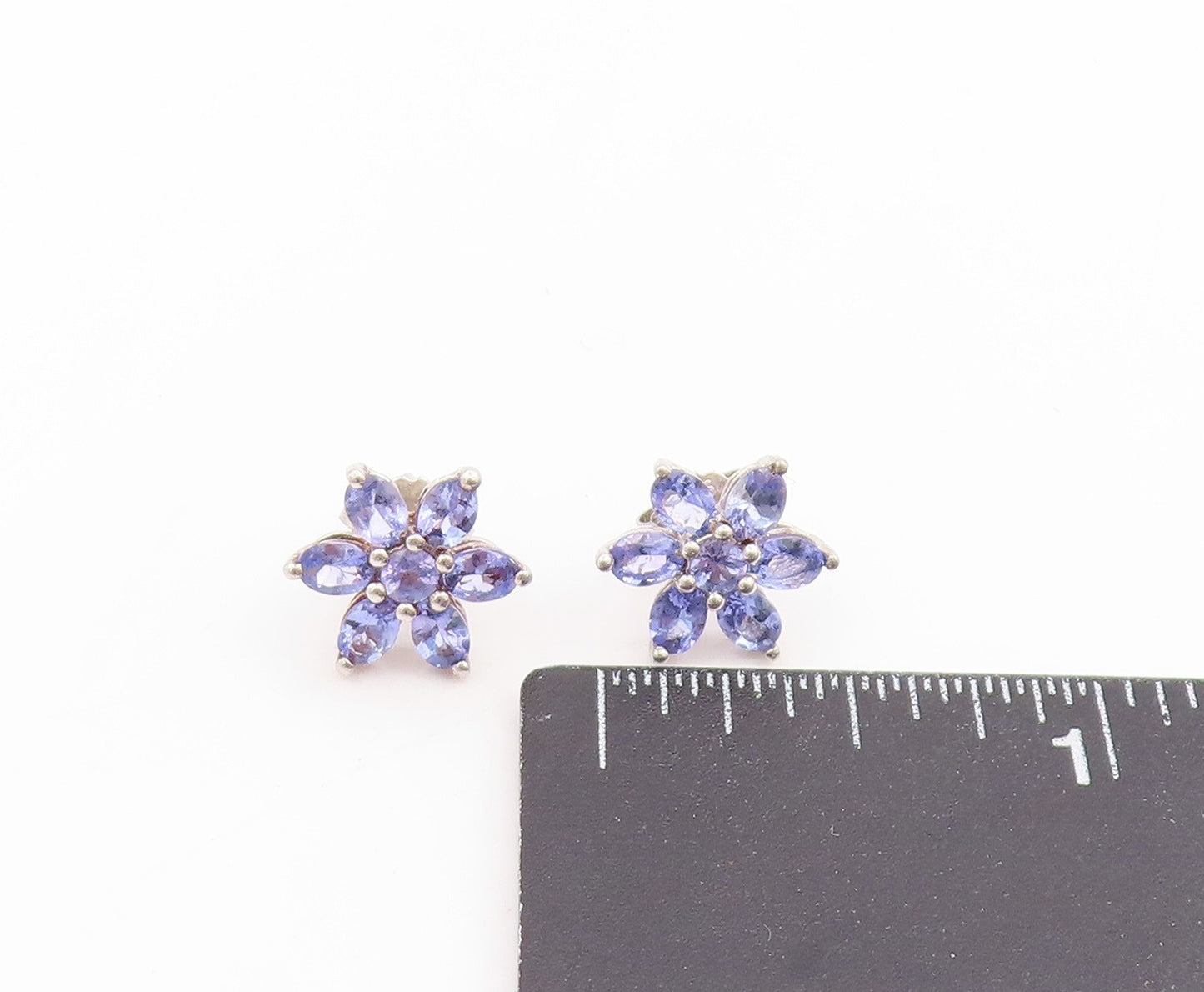 925 Sterling Silver Vintage Earrings Elegant Tanzanite Flower Studs  EG14011