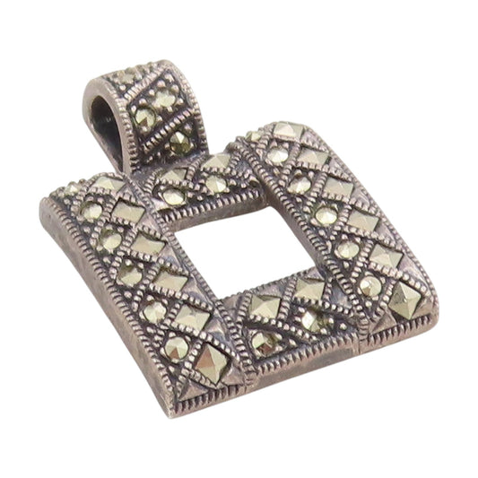 925 Sterling Silver Vintage Pendant JUDITH JACK Marcasite Hollow Square  PT25780