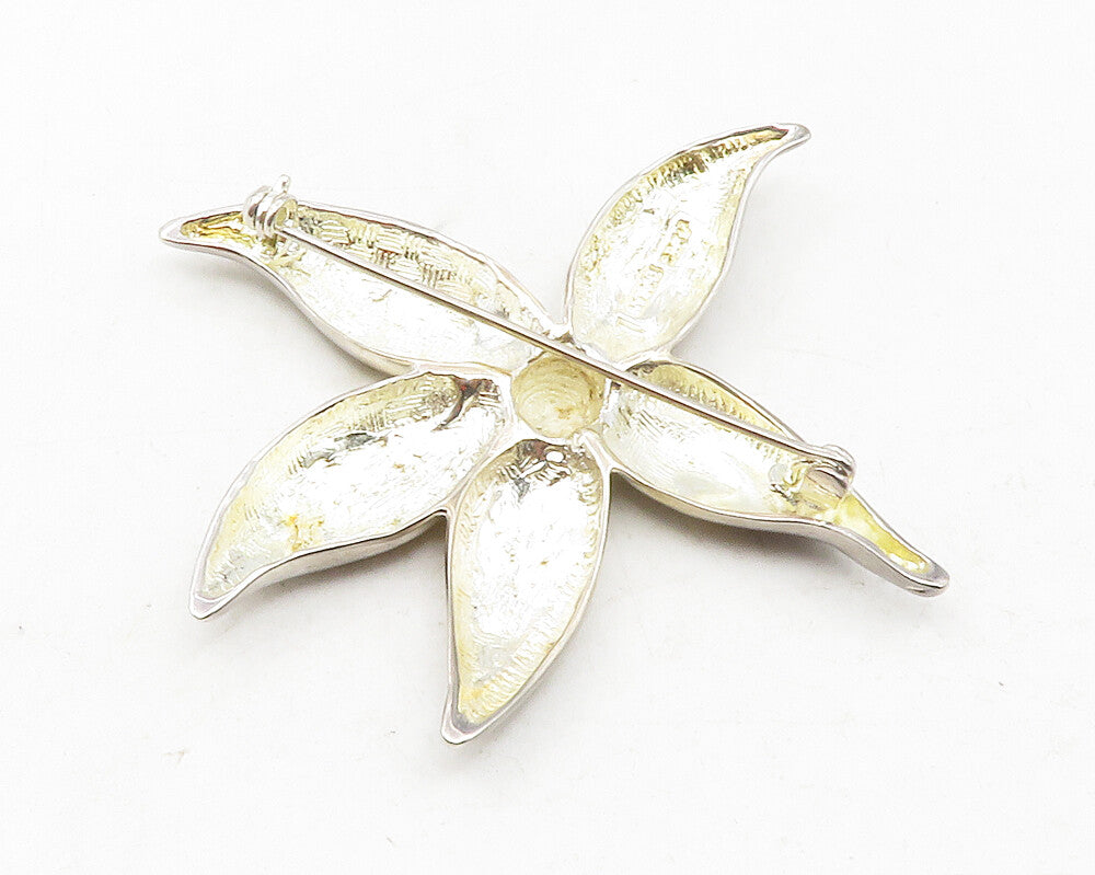 925 Sterling Silver  Vintage Shiny Single Flower Motif Brooch Pin  BP4530