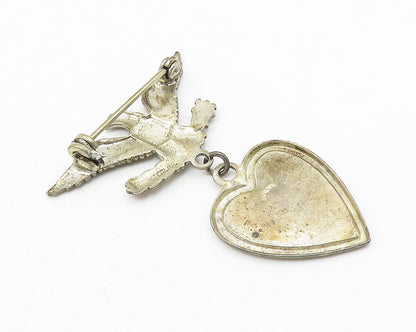 925 Sterling Silver  Vintage United States Navy Love Heart Brooch Pin  BP4197