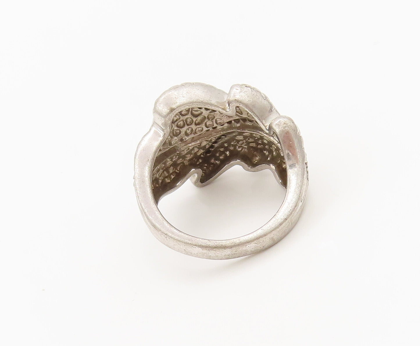 925 Sterling Silver  Vintage Genuine Diamonds Carved Leaf Ring Sz 6  RG27175