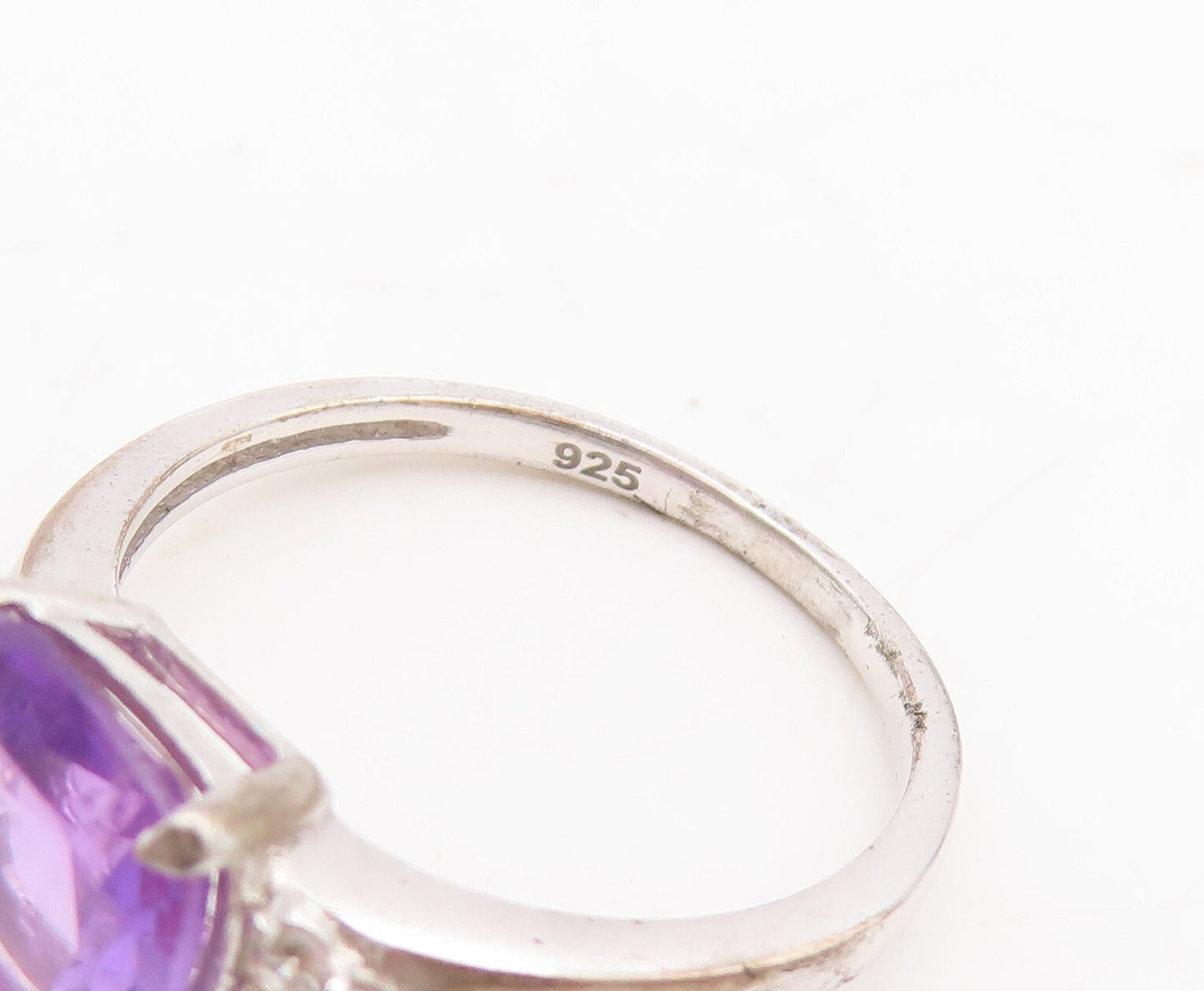 925 Sterling Silver Vintage Ring Square Cut Amethyst Topaz inlay  Sz 7  RG29745