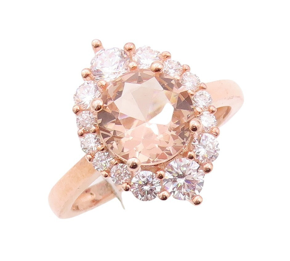 925 Sterling Silver Vintage Ring Rose Gold Plated Morganite & CZ  Sz 7  RG30074