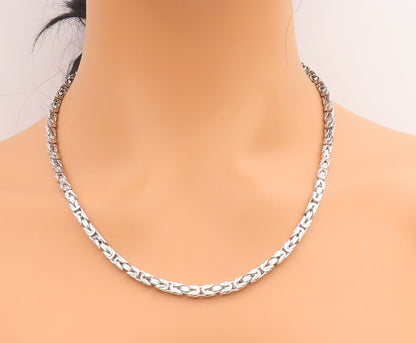 925 Sterling Silver Vintage Necklace Intricate Woven Byzantine Link Chain NE4723
