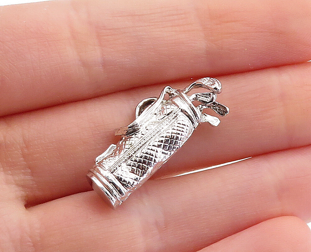 925 Sterling Silver  Vintage Shiny Petite Bag Of Golf Clubs Pendant  PT4756
