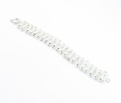 925 Sterling Silver  Shiny Polished Textured Link Chain Bracelet  BT2273