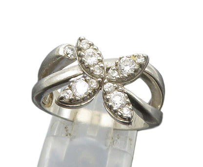 925 Sterling Silver  Vintage Topaz Floral Motif Split Band Ring Sz 7  RG24058