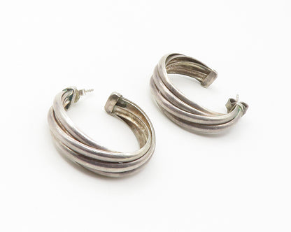 925 Sterling Silver  Vintage Dark Tone Round Twist JHoop Earrings  EG7266