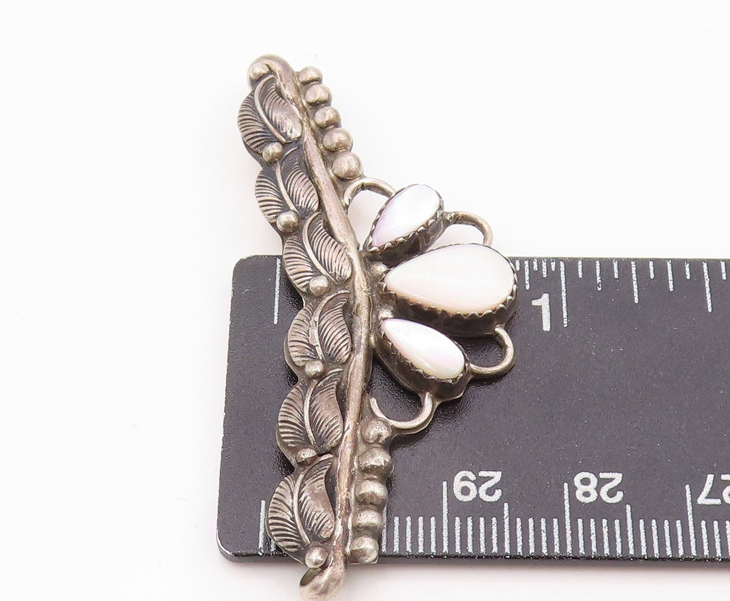 925 Sterling Silver Vintage Pendant Dark Tone Drop Shape Mother Of Pearl PT23894