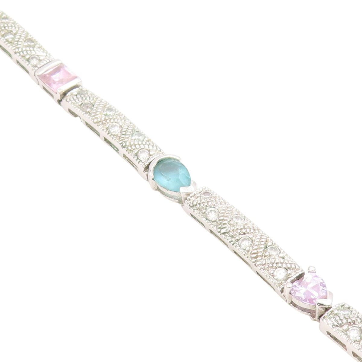 925 Sterling Silver Vintage Bracelet Multi Gemstone Geometric Panel Link BT11692