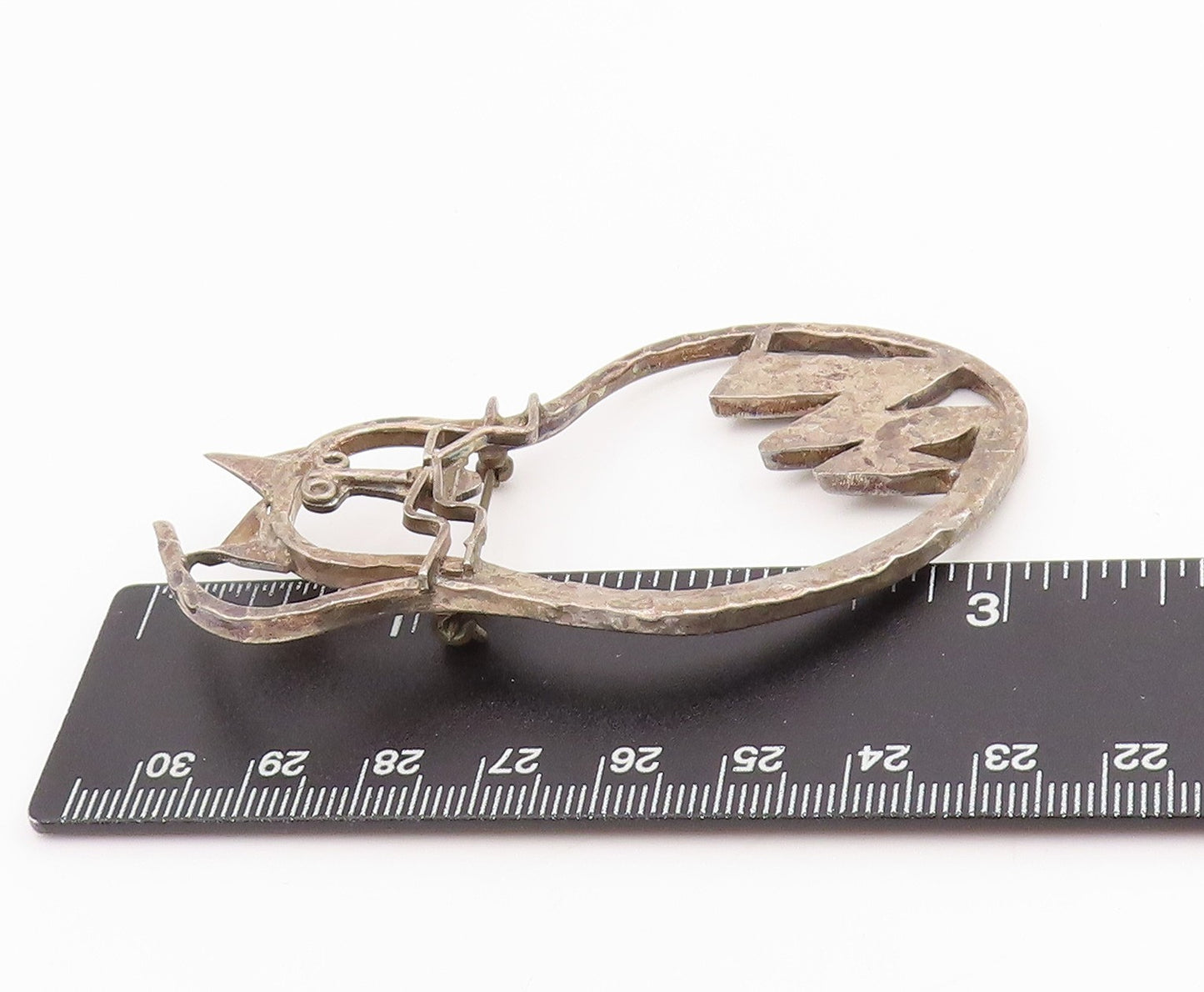 925 Sterling Silver Vintage Brooch CARSI MEXICO Hammered Cat Outline Pin BP11960