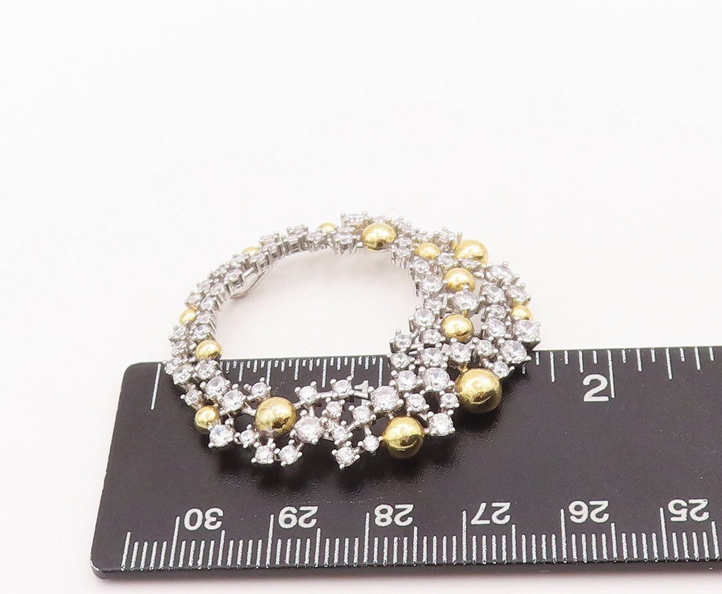 925 Sterling Silver Vintage Pendant Round Cut CZ Gold Plated Beads Ring  PT23397
