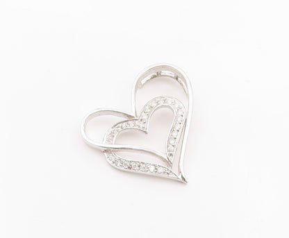 925 Sterling Silver  Vintage Shiny Topaz Open Love Hearts Pendant  PT18904