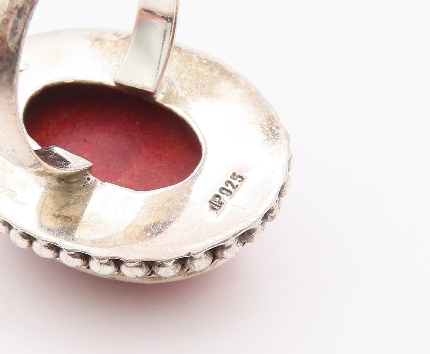 925 Sterling Silver Vintage Ring DOUG PAULUS Large Orange Gemstone Sz 8  RG29138