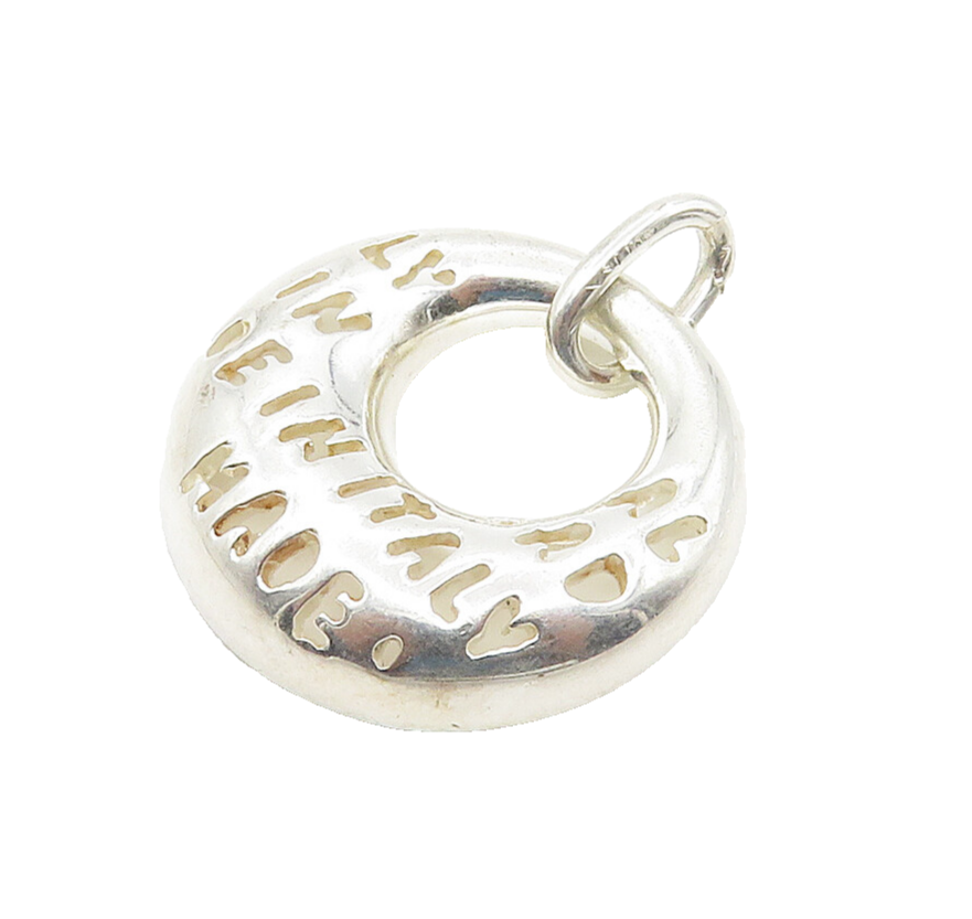 925 Sterling Silver  Shiny Made In Italy Cutout Round Drop Pendant  PT12120
