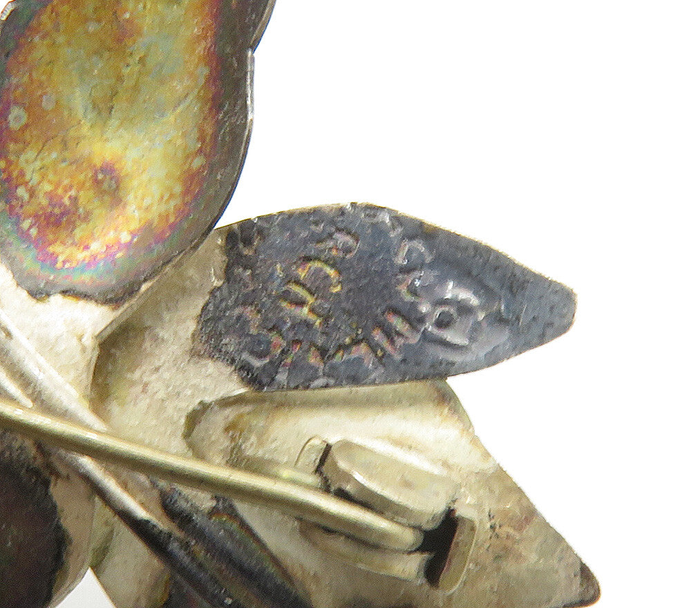 MEXICO 925 Sterling Silver  Vintage Dark Tone Flower Motif Brooch Pin  BP6133