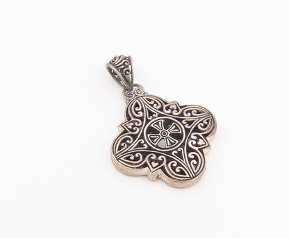 925 Sterling Silver Vintage Pendant Gothic Hearts Scrollwork Holy Cross  PT26388