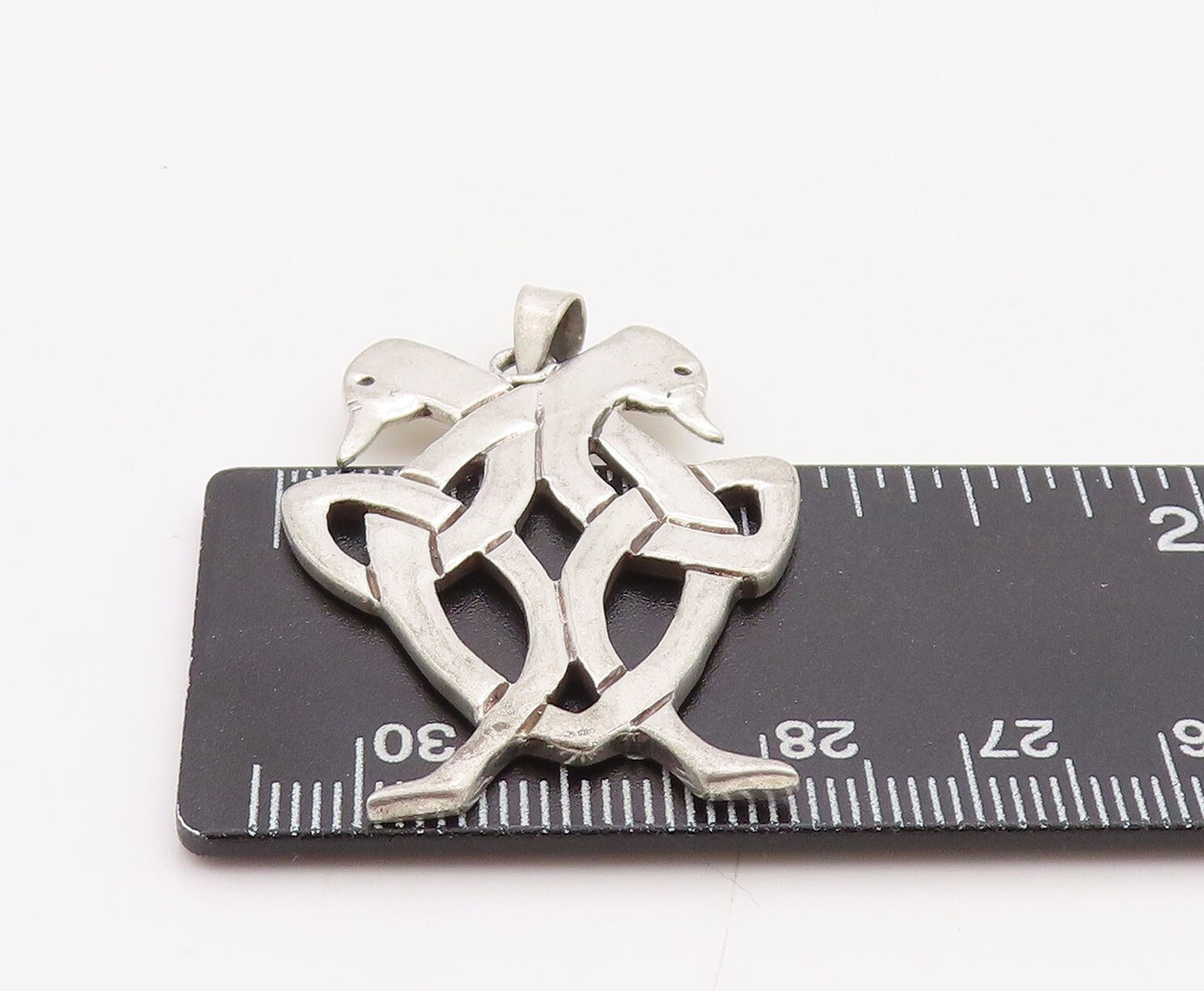 925 Sterling Silver Vintage Pendant Celtic Cutout Interlocked Swans  PT23573