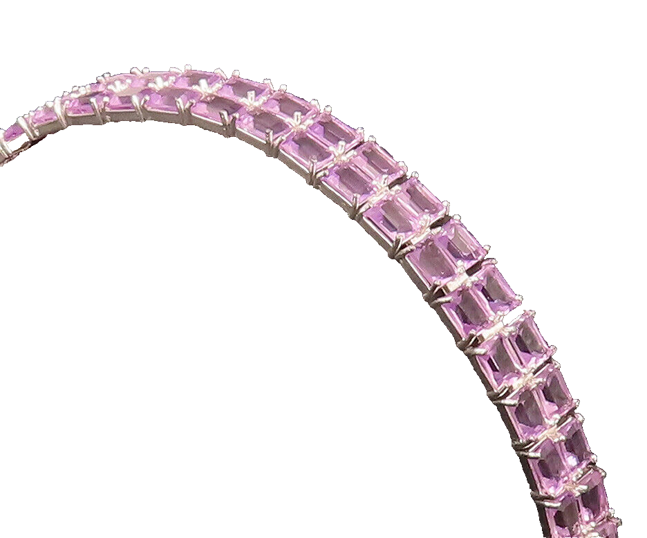 925 Sterling Silver  Vintage Amethyst Rectangular Double Band Bracelet  BT9822