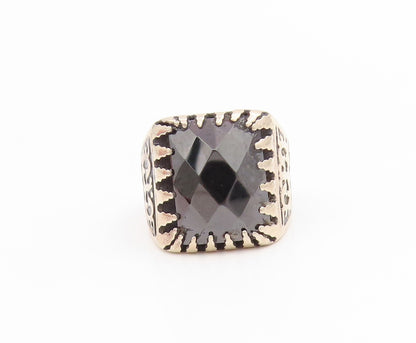 925 Sterling Silver Vintage Ring Faceted Black Onyx Chunky Band  Sz 8.5  RG34369