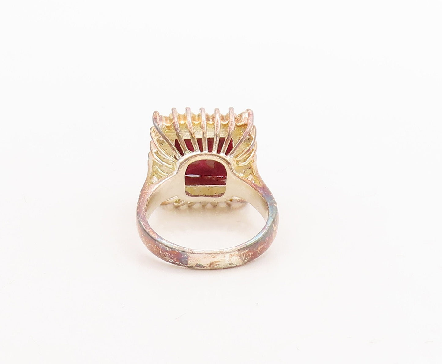 925 Sterling Silver Vintage Ring Gold Plated Square Gemstone & CZ  Sz 7  RG29722