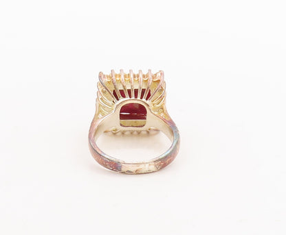 925 Sterling Silver Vintage Ring Gold Plated Square Gemstone & CZ  Sz 7  RG29722