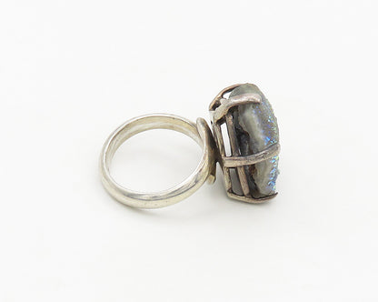 925 Sterling Silver  Vintage Blue Druzy Stone Cocktail Ring Sz 8  RG18196