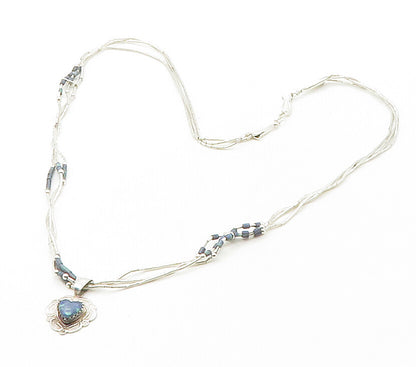 NAVAJO 925 Silver Vintage Azurite Shiny Multi Strand Chain Necklace NE2678