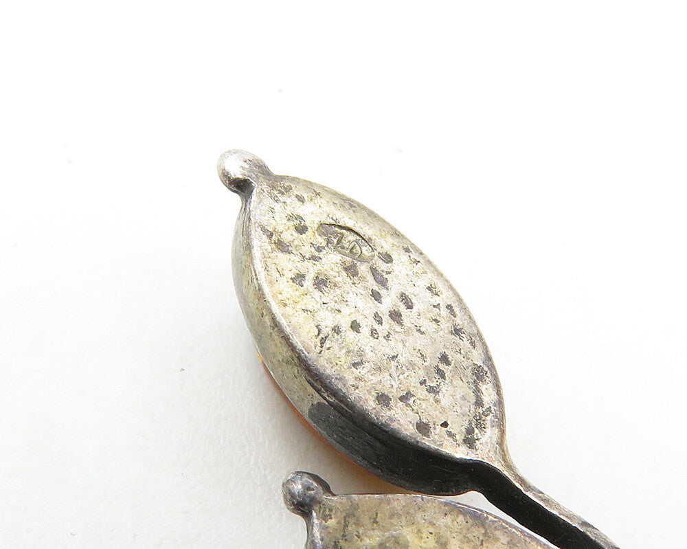 925 Sterling Silver  Vintage Marquise Amber Oxidized Floral Pendant  PT7619