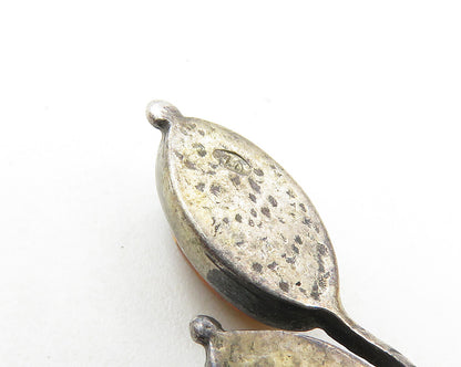 925 Sterling Silver  Vintage Marquise Amber Oxidized Floral Pendant  PT7619