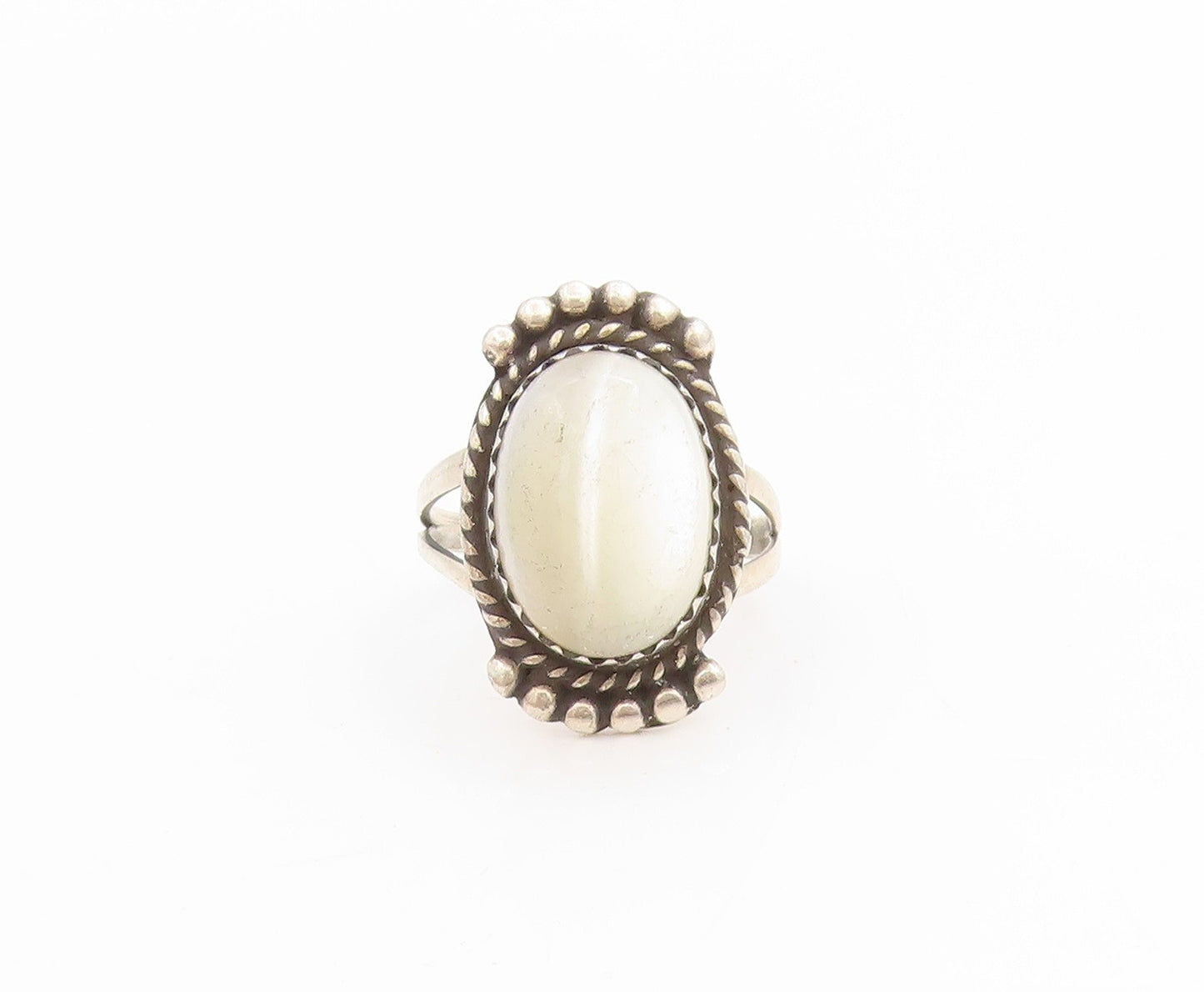 925 Sterling Silver Vintage Ring NAVAJO Moonstone Split Band  Sz 6.5  RG34019
