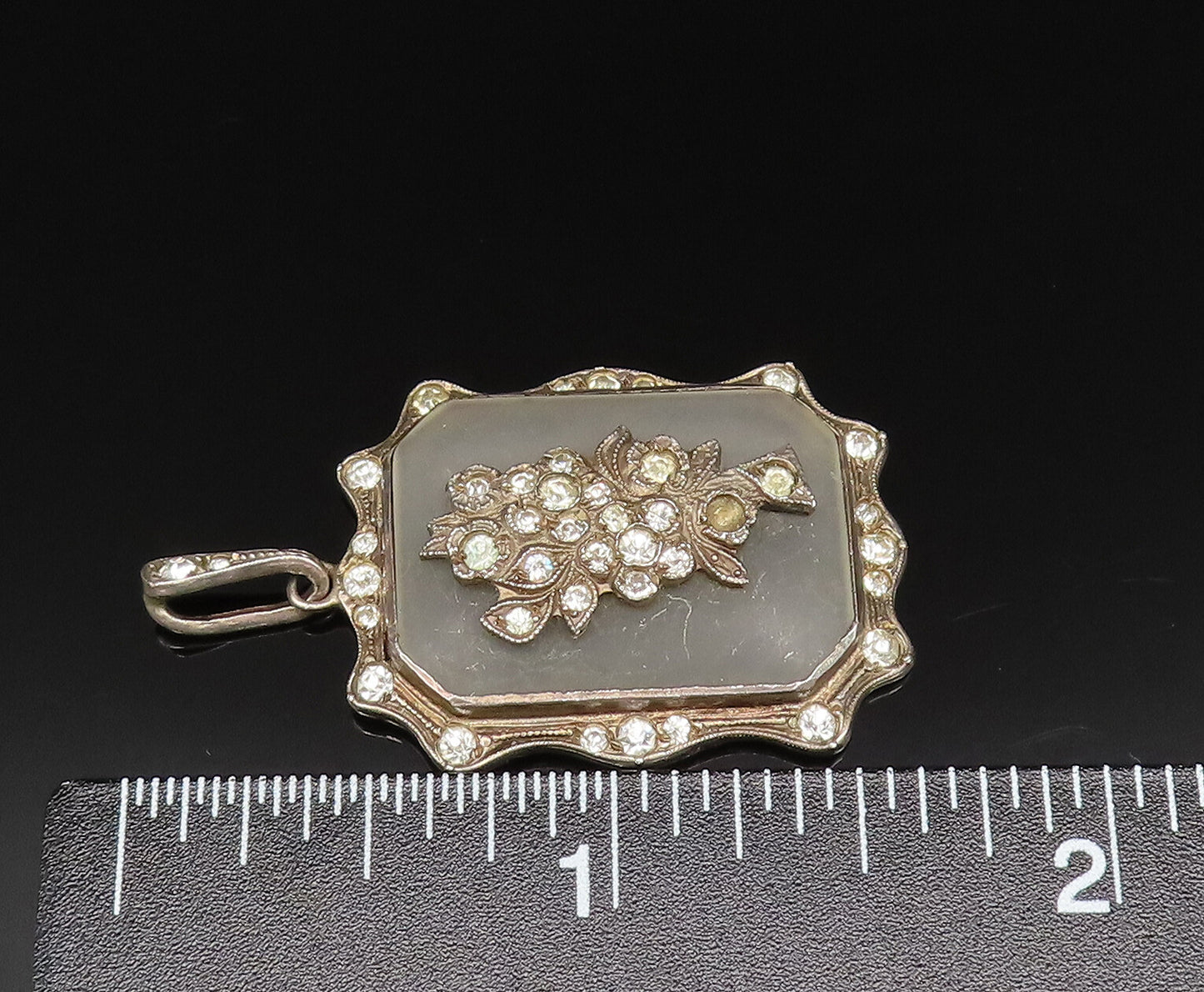 925 Sterling Silver  Vintage Antique Floral Cubic Zirconia Pendant  PT20949