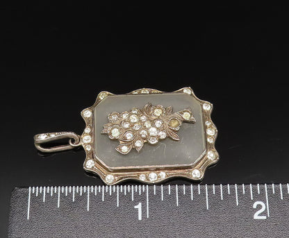 925 Sterling Silver  Vintage Antique Floral Cubic Zirconia Pendant  PT20949